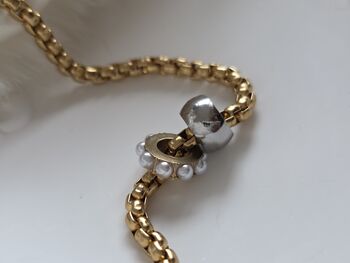 Gold Chunky Rolo Chain Necklace With Pearl Charm And Silver Bead Pendant, 5 of 12