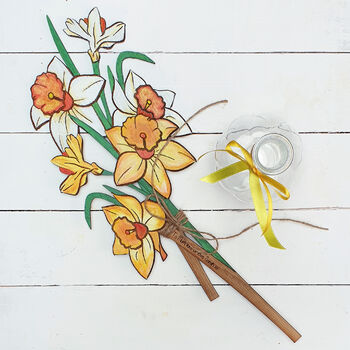 Handpainted Wooden Oak Daffodils In Vase, 4 of 5