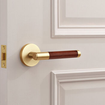 Solid Brass Lever Door Handles With Leather, 9 of 12