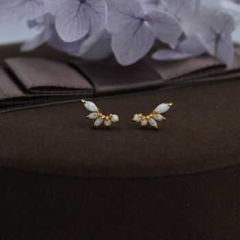 Sterling Silver White Opal Marquise Cluster Stud Earrings, 4 of 12