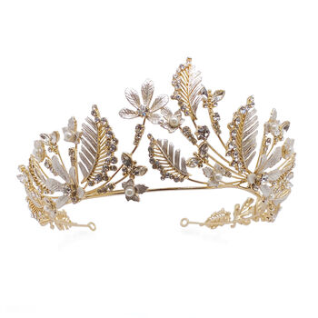 Darcie Gold Plated Crystal And Pearl Floral Tiara, 4 of 7