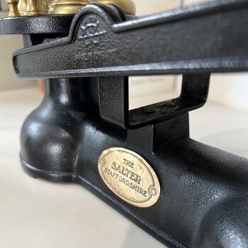 Vintage Salter Staffordshire Cast Iron Kitchen Scales With Brass Weights, 2 of 5