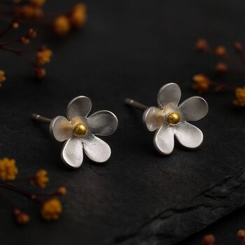Sterling Silver Forget Me Not Flower Stud Earrings, 3 of 11