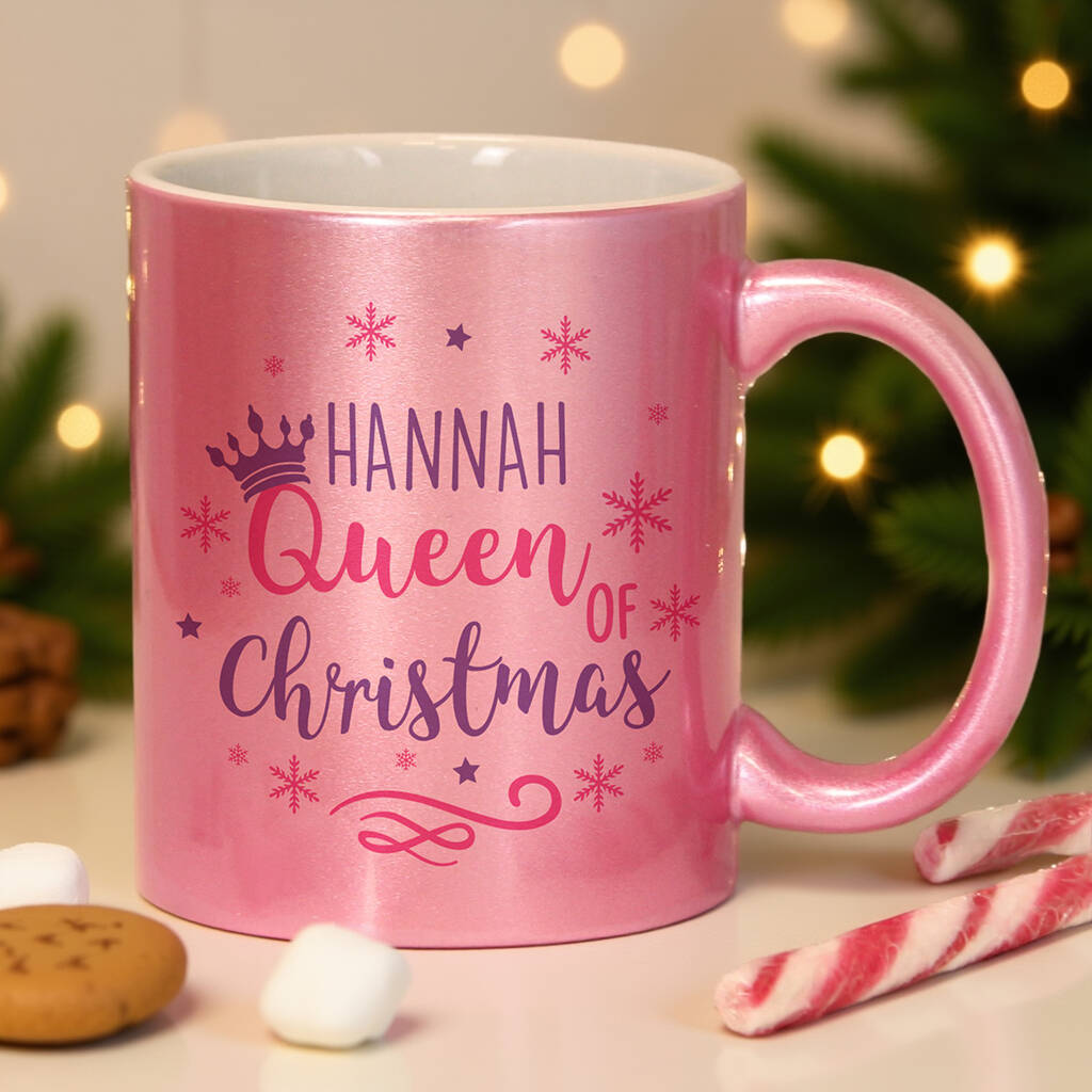 Personalised Queen Of Christmas Pink Mug, 1 of 4