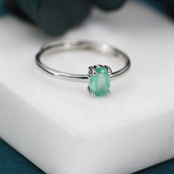 Sterling Silver Natural Green Onyx Oval Ring, 2 of 10