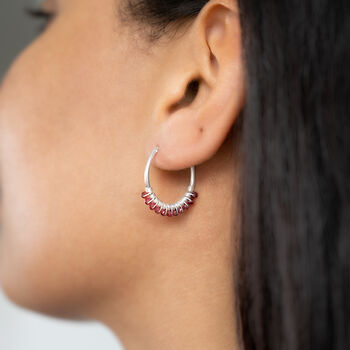 Garnet Gemstone Sterling Silver Hoop Earrings, 2 of 9