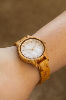 Sorrento Engraved Olive Wood Watch For Women, 6 of 7