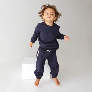 Kids ‘Happy’ Embroidered Navy Zip Tracksuit, 3 of 4