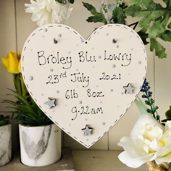 New Baby Personalised Wooden Heart, 3 of 9