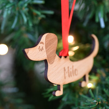 Dachshund Personalised Dog Wooden Christmas Decoration, 3 of 12