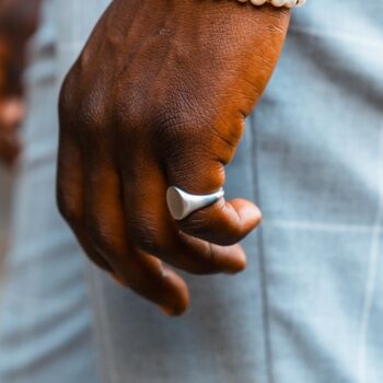 Silver Matte Oval Steel Signet Ring For Men, 7 of 11