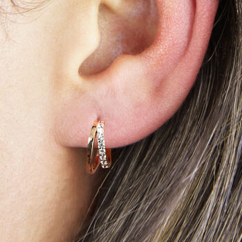 Sterling Silver Double Hoop Diamante Hoop Earrings, 2 of 7