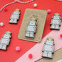 Cute Robot Wooden Pin Badge, thumbnail 5 of 7