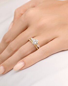 Two Ct Round Moissanite Three Stone Engagement Ring, 8 of 9