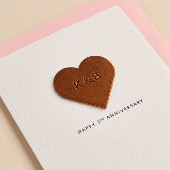 Personalised 3rd Wedding Anniversary Leather Card, 2 of 3