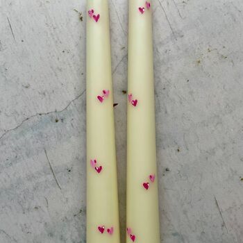 Ivory Hand Painted Pink Heart Valentines Candles, 2 of 3