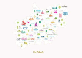 Map Of The Midlands Art Print, 6 of 8