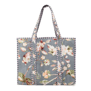 Serendipity Cotton Quilted Tote Bag Grey Meadow, 2 of 5