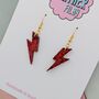 Red Glitter Lightning Bolt Earrings Small And Large, thumbnail 7 of 10