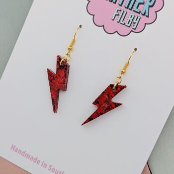 Red Glitter Lightning Bolt Earrings Small And Large, 7 of 10