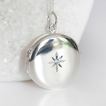 Personalised Large Round Sterling Silver Star Locket, 3 of 11