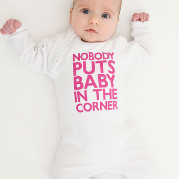 Nobody Puts Baby In The Corner Personalised Babygrow, 2 of 4