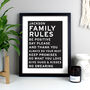 Personalised Family Rules Typography Black Framed Print, thumbnail 1 of 3