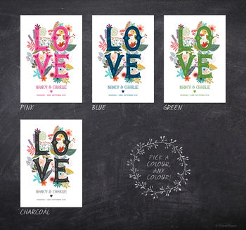 'Love' Personalised Engagement Or Wedding Print, 4 of 4
