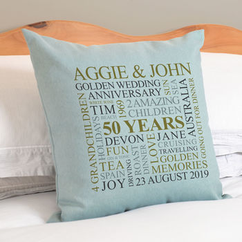 Personalised Golden Anniversary Word Art Cushion, 4 of 5