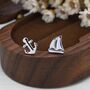 Sterling Silver Mismatched Sailing Boat And Anchor Stud Earrings, thumbnail 3 of 11