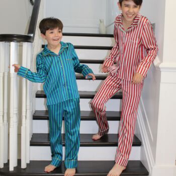 Rainforest Stripe Teddy Silk Children's Pyjama Set, 10 of 12