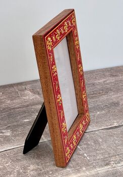 Hand Painted Red And Yellow Patterned Small Photo Frame, 3 of 4