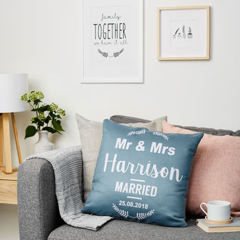 Personalised Mr And Mrs Wedding Cushion, 2 of 3