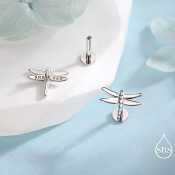 Internally Threaded Dragonfly Flat Back Earrings In Sterling Silver, 6 of 12