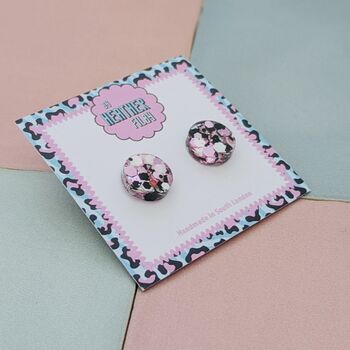 Circle Glitter Resin Stud Earrings Pink, Rainbow, Teal, Pink And Black, Neon Green, 5 of 12