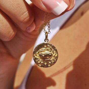 Engraved Gold Plated Cancer Zodiac Necklace, 2 of 8