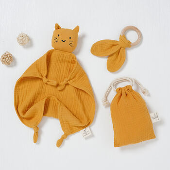 Organic Baby Cat Comforter With Teether And Bag, 6 of 6