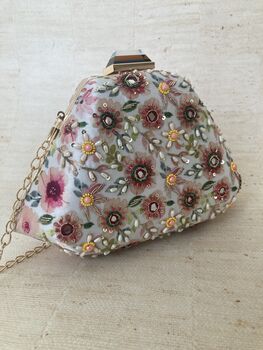 Multicoloured Handcrafted Statement Floral Pearl Mirror Clutch, 7 of 11