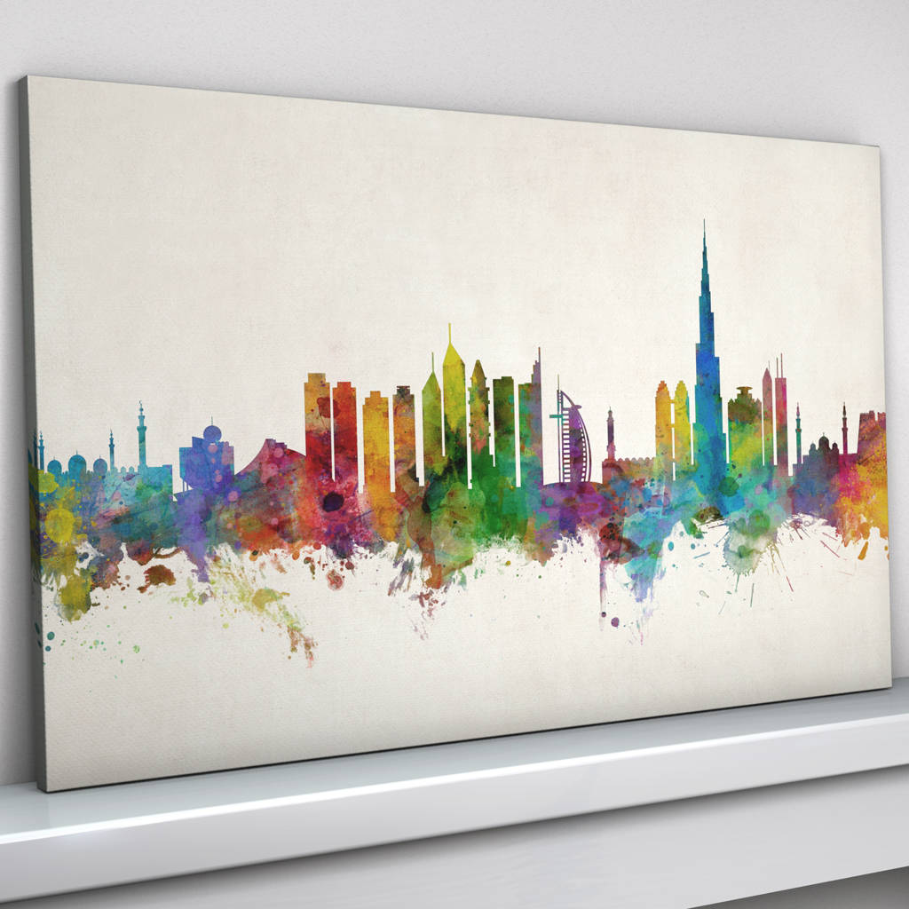 Dubai Cityscape Skyline B&W Picture PANORAMIC CANVAS WALL ART Print 