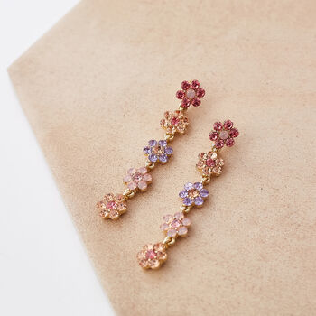 Pastel Coloured Crystal Flower Long Drop Earrings, 3 of 3