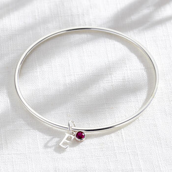 Italic Initial And Birthstone Charm Bangle, 2 of 7