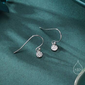 Sterling Silver Tiny Hammered Disks Dangle Drop Earrings, 2 of 10