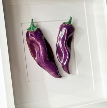 Hand Sculpted Ceramic Wall Art: Purple Peppers, 2 of 6