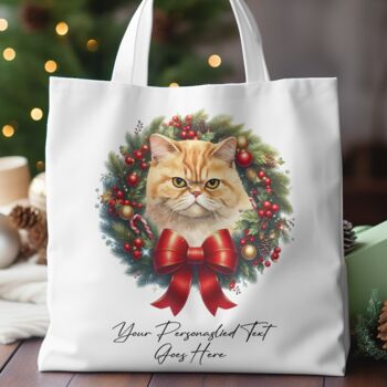 Personalised Tote Bag Cat In Christmas Wreath. 20 Different Breeds, 7 of 12