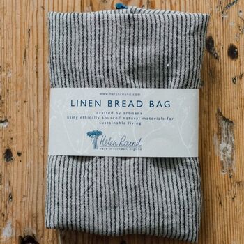 Striped Dark Blue/Natural Linen Bread Bag, 4 of 4