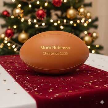 Personalised Vintage Tan Leather Rugby Ball, 2 of 12