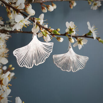 'Gossamer Ginkgo' Ethical Hand Beaten Steel Earrings, 4 of 7