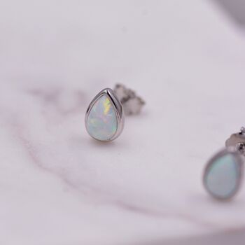 Sterling Silver Opal Droplet Stud Earrings, 6 of 12