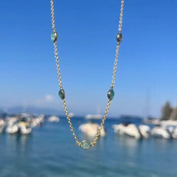 Emerald And Gold Vermeil Multi Gemstone Station Necklace, 2 of 5
