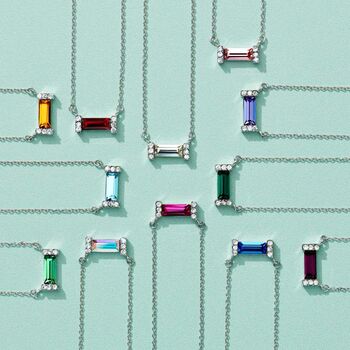 Birthstone Baguette Necklace In Sterling Silver, 5 of 12